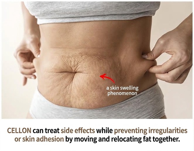 Liposuction side-effect — skin sagging; Cellon prevents irregularities via fat repositioning