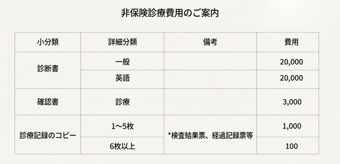 自由診療費用のご案内